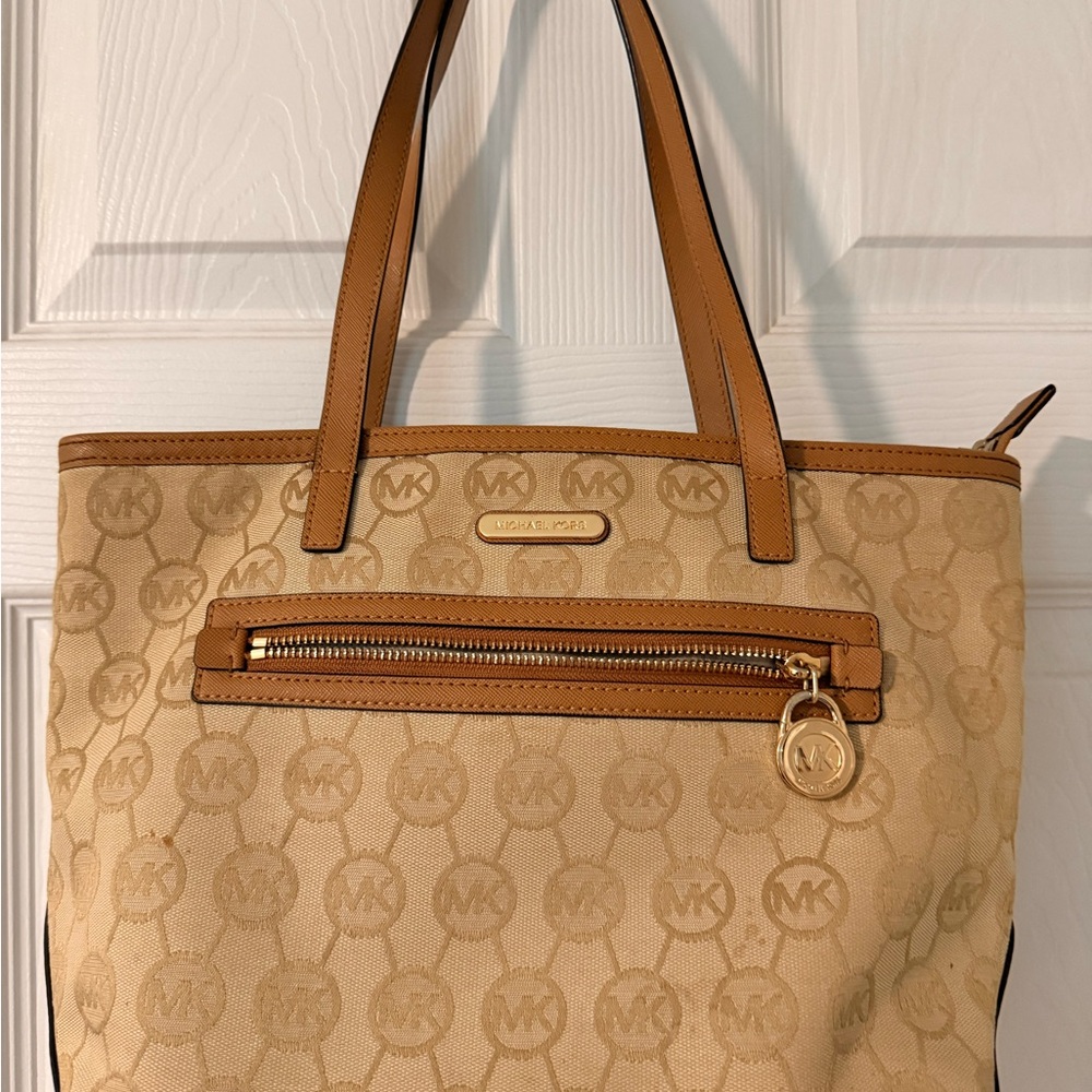 Michael Kors Beige and Tan Logo Tote